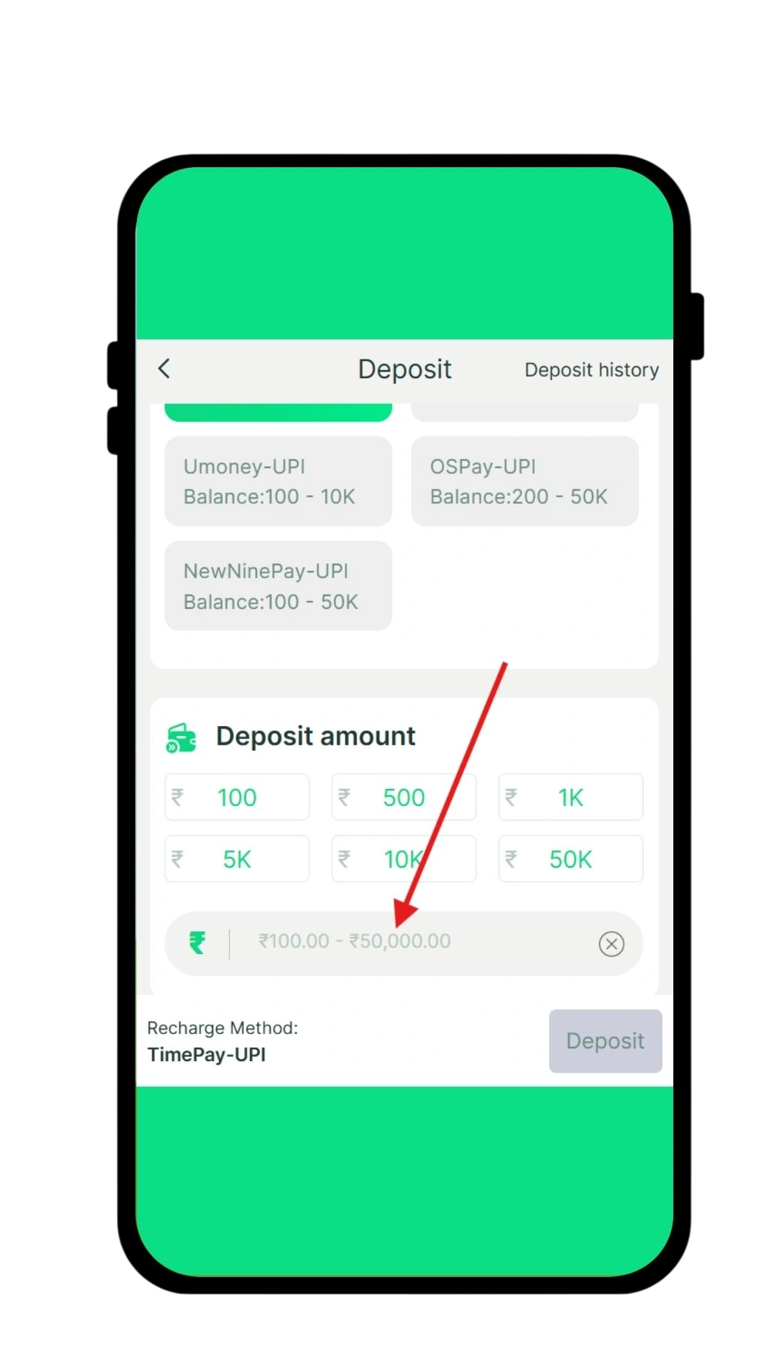 Enter the amount you wish to deposit